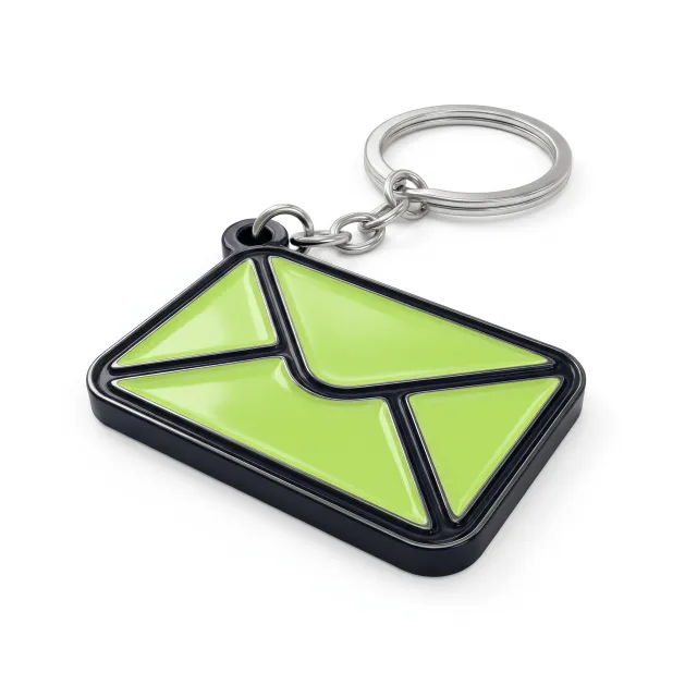 A lime enamel envelope keychain charm